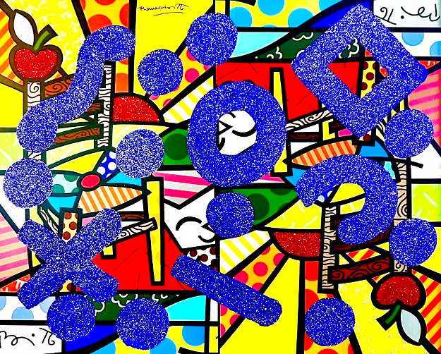 Signs Unique Mixed Media Serigraph X By Romero Britto For