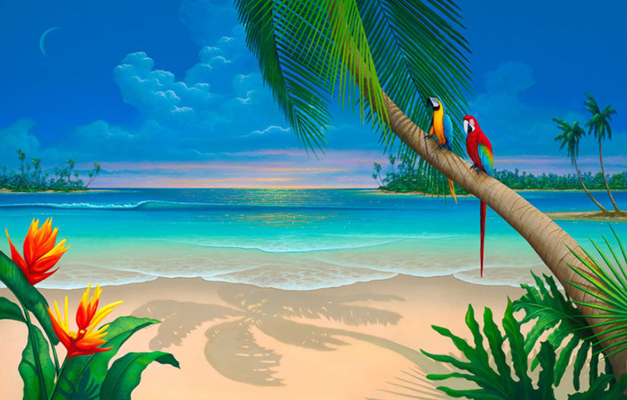 Нарисованный пляж с пальмой