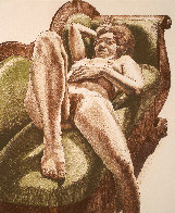 Reclining Nude On Green Couch Lithograph X By Philip