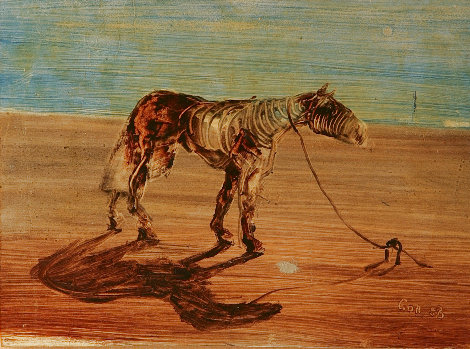 Untitled Horse Painting 1998 7x10 Original Painting - Gor Abrahamyan