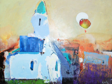 White Church 2013 22x32 Original Painting - Vano Abuladze