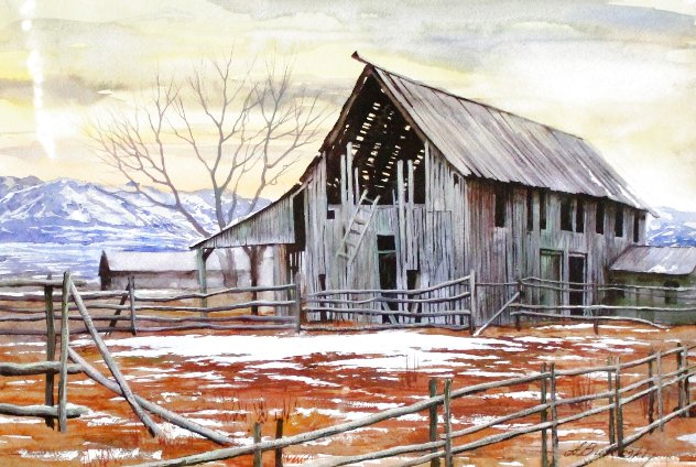 Old Barn Watercolor 2003 20x25 Watercolor by Alexei Butirskiy