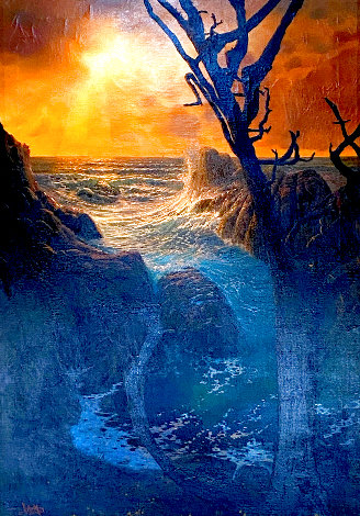 Sunset at Pinnacle Rock 1988 36x24 - Hawaii Original Painting - Loren D Adams