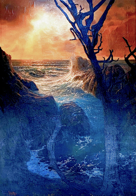 Sunset at Pinnacle Rock 1988 36x24 Original Painting by Loren D Adams
