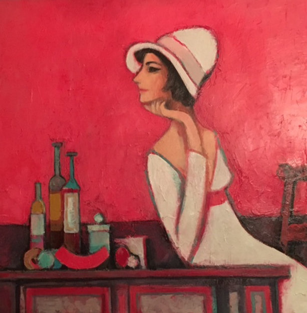 Celeste At Red Table 2007 Original Painting - David Adickes