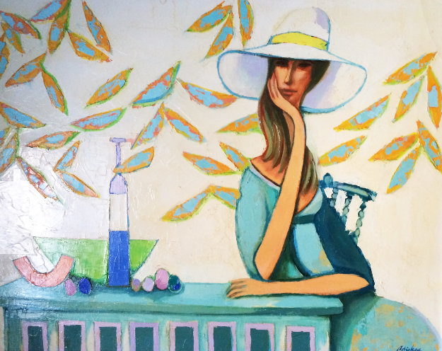 Lady in White Hat 1972 46x36 Original Painting - David Adickes