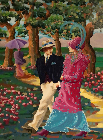 Walk in the Park 1991 70x53 Huge Original Painting - Otto Aguiar