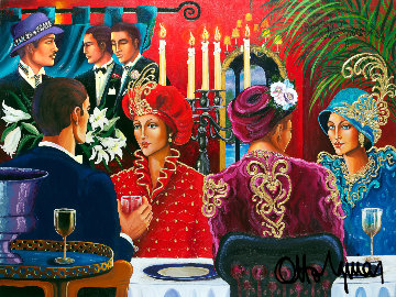 Fedora Cafe 1996 52x68 Original Painting - Otto Aguiar Fedora Cafe 1996 52x68 Original Painting - Otto Aguiar