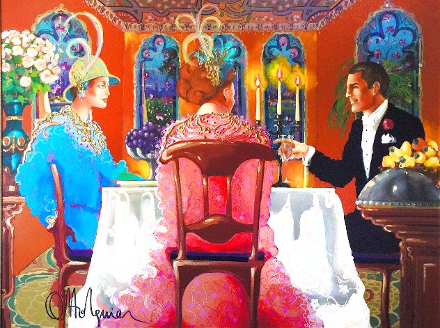 Elegant Dinner 1990 62x84 - Huge Mural Size Original Painting by Otto Aguiar