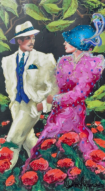 Romantic Stroll 2002 50x38 - Huge Original Painting - Otto Aguiar