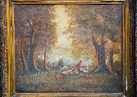 Girls Sit on River 1900 23x31 Original Painting by Paul Aizpiri - 2 Girls Sit on River 1900 23x31 Original Painting by Paul Aizpiri - 2