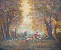 Girls Sit on River 1900 23x31 Original Painting by Paul Aizpiri - 1 Girls Sit on River 1900 23x31 Original Painting by Paul Aizpiri - 1