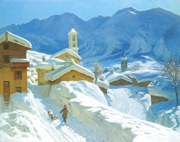 Winter in the Alps 2016 28x35 Original Painting - Alexander Akopov