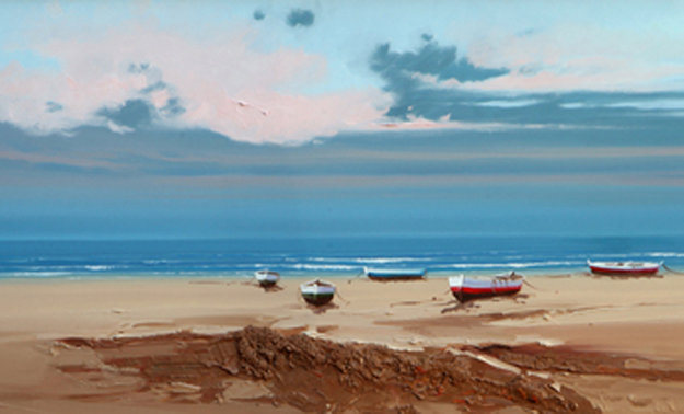 Beach 14x48 Original Painting - Fernando Alcaraz