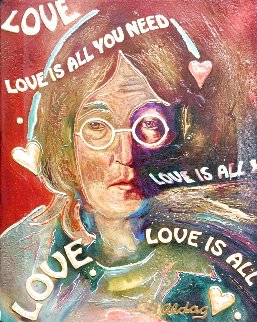 John Lennon - Love is All You Need Original 1996 24x15 Original Painting - Juergen Aldag