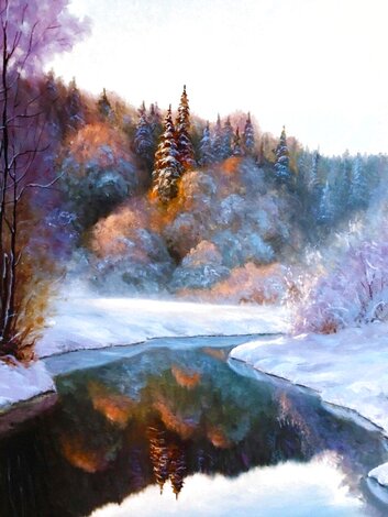 First Snow on a River 2001 34x26 - Oil on Canvas Original Painting - Alexander Znamenskiy
