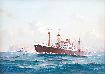 The Almkerk By Sydney Heads Australia 1934 16x21 Original Painting - John Allcott The Almkerk By Sydney Heads Australia 1934 16x21 Original Painting - John Allcott