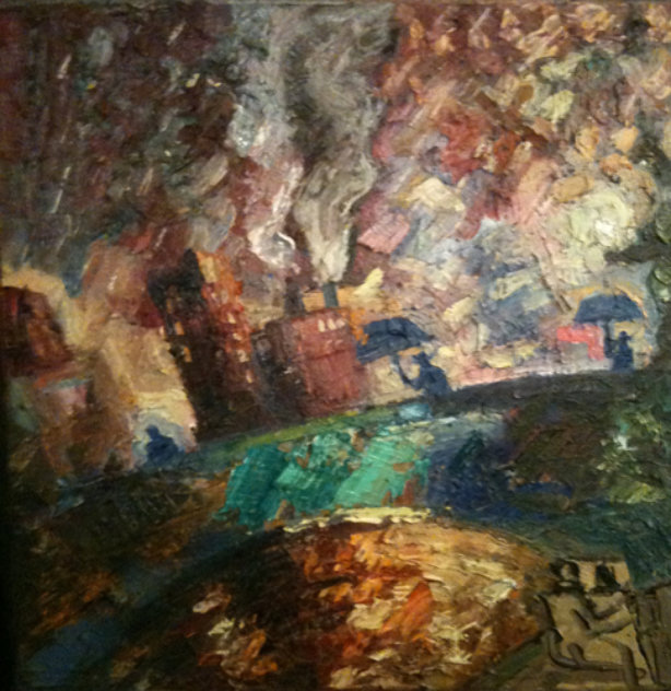 City on Fire 1988 18x16 (Los Angeles) California Original Painting by Carlos Almaraz
