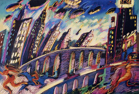 Growing City 1988 36x48 Huge - Los Angeles, California Limited Edition Print - Carlos Almaraz