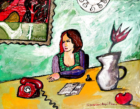 La Secretaria 24x30 Original Painting - Angel Alonso