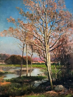 Landscape With Trees And Stream 20x16 Original Painting - Mathias Joseph Alten