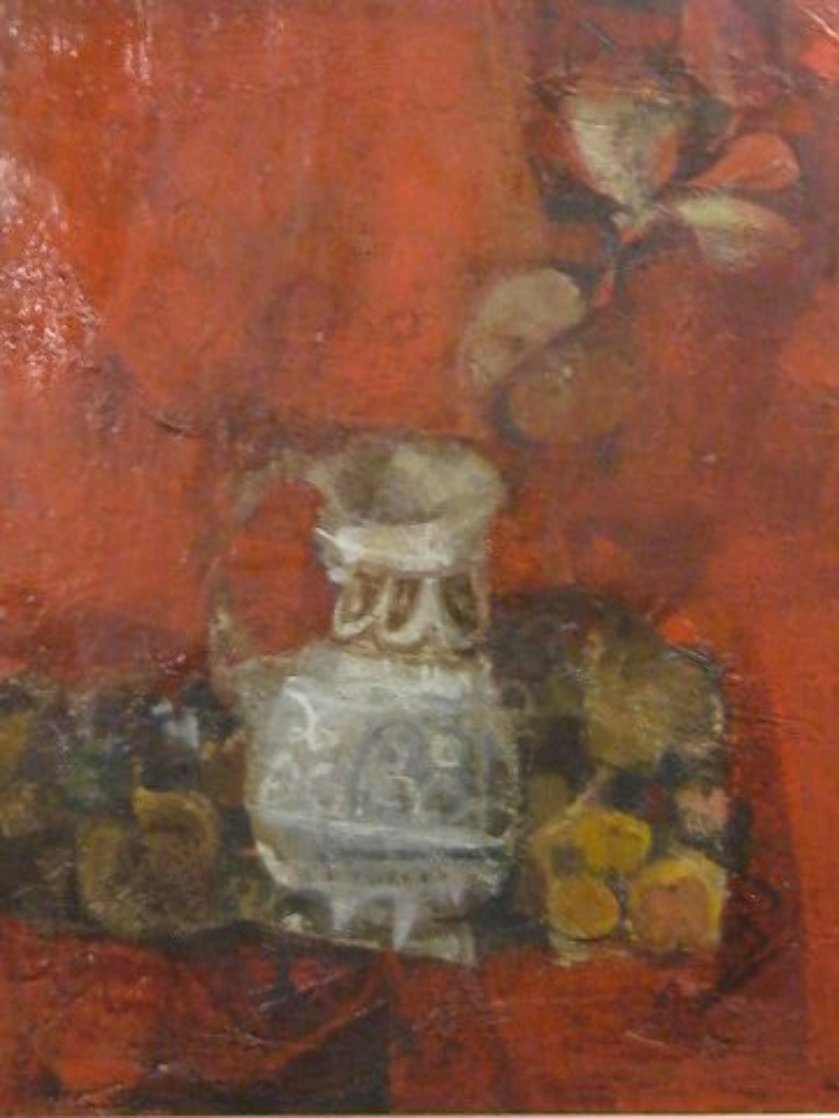 Bodegon Sobre Rojo 1970 36x32 Original Painting by Sunol Alvar Bodegon Sobre Rojo 1970 36x32 Original Painting by Sunol Alvar