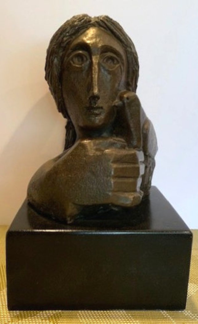 Mujer Con Paloma II Bronze Sculpture 1976 9 in Sculpture by Sunol Alvar
