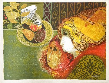 Women With Still Life and Dove 1960 Limited Edition Print - Sunol Alvar Women With Still Life and Dove 1960 Limited Edition Print - Sunol Alvar