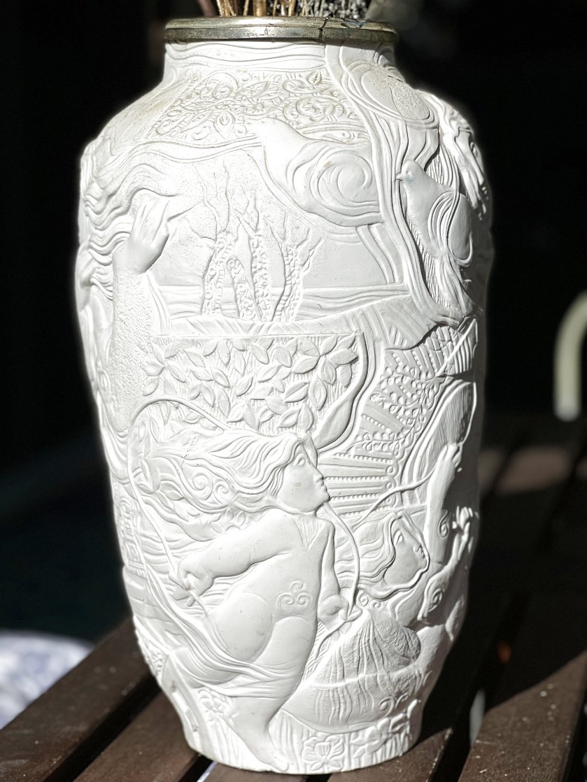 Les Temps De Nos Jours EA Porcelain Vase /  Sculpture 1993 17 in  Sculpture by Sunol Alvar