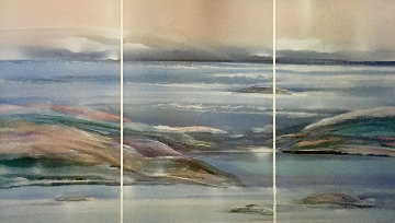 Sea At Dawn Triptych Watercolor 1987 47x72 Watercolor - Elba Alvarez Sea At Dawn Triptych Watercolor 1987 47x72 Watercolor - Elba Alvarez