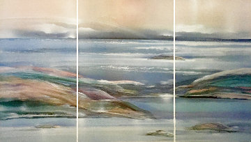 Sea At Dawn Triptych Watercolor 1987 47x72 Huge Watercolor - Elba Alvarez Sea At Dawn Triptych Watercolor 1987 47x72 Huge Watercolor - Elba Alvarez