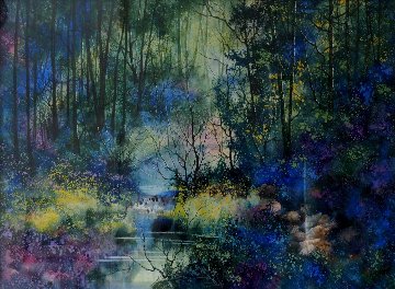 Sheltered By the Woods Watercolor 1990 40x49 Huge Original Painting - Diane Anderson
