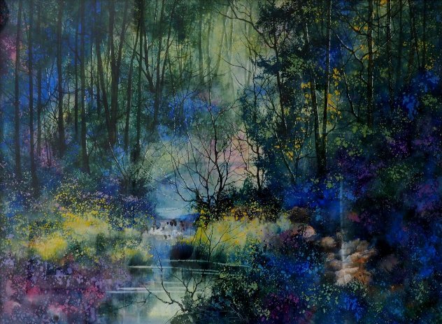 Sheltered By the Woods Watercolor 1990 40x49 Huge Original Painting by Diane Anderson