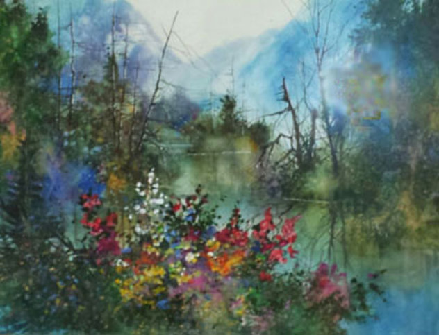 Mountain Lake Morning Watercolor 33x41 Huge Watercolor by Diane Anderson