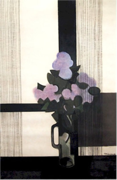 Fleurs Mauve Mixed Media Drawing 1970 Drawing by Andre Minaux