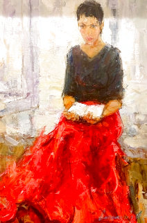 Girl with a Book 2009 47x34 - Huge Original Painting - Andrey Selenin