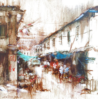 Street Scene (Old Singapore) 1977 18x18 Original Painting - Ang Ah Tee Street Scene (Old Singapore) 1977 18x18 Original Painting - Ang Ah Tee