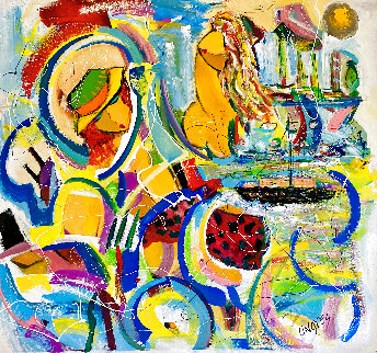 Midnight Cruise For Two 2020 48x48 Super Huge Original Painting - Giora Angres Midnight Cruise For Two 2020 48x48 Super Huge Original Painting - Giora Angres
