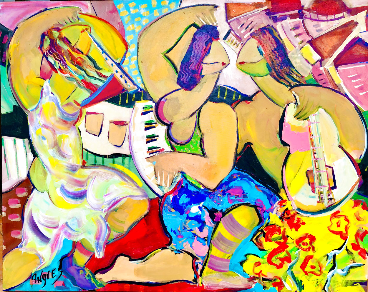 A Band of Fun 2018 48x58 Huge Original Painting by Giora Angres