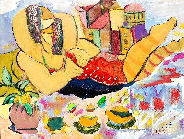 Hugging at the Beach 2018 36x48 Super Huge Original Painting - Giora Angres Hugging at the Beach 2018 36x48 Super Huge Original Painting - Giora Angres