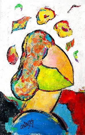 A Contented Woman 2020 36x22 Original Painting - Giora Angres