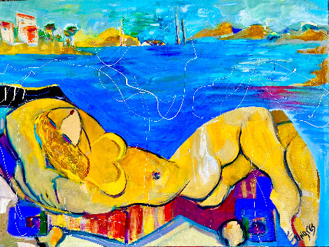 Beach Babe 2014 36x48  Huge Original Painting - Giora Angres