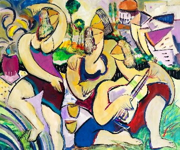 Beach Party 2020 48x48  Huge Original Painting - Giora Angres