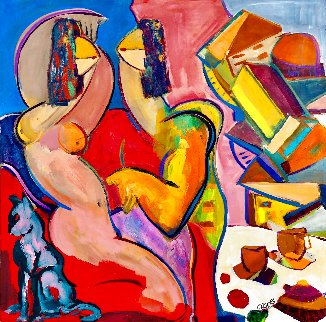 Blue Pussycat 2018 48x48 Super Huge Original Painting - Giora Angres Blue Pussycat 2018 48x48 Super Huge Original Painting - Giora Angres