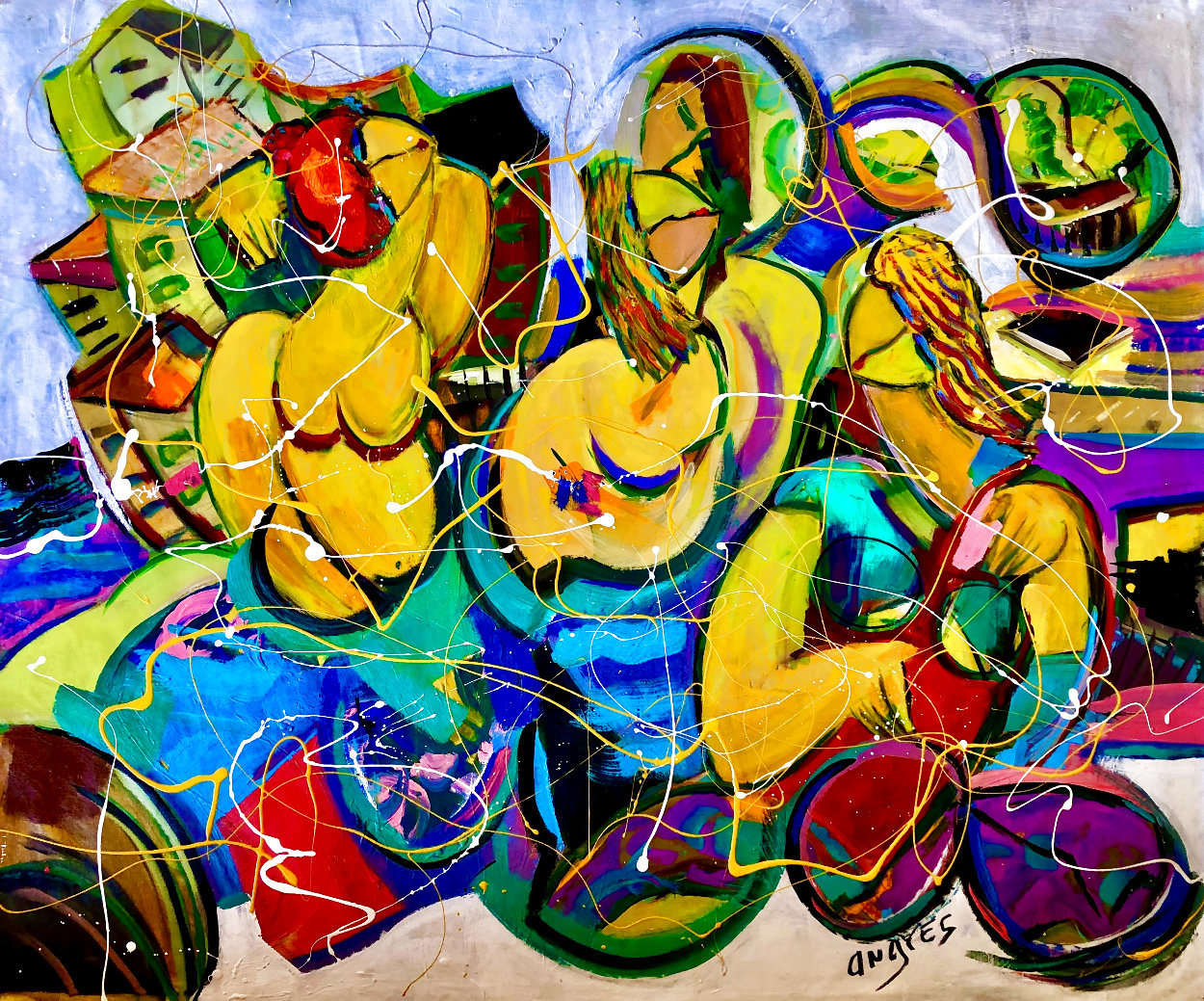 Spring Break, Miami 2020 46x52 Huge Original Painting by Giora Angres