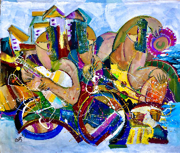 Beach Music 2021 46x54 Huge Original Painting - Giora Angres