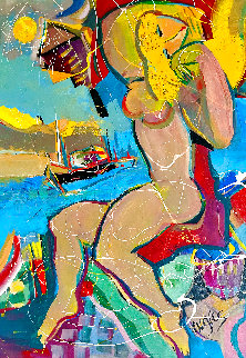 Surfside 2018 46x32 Huge Original Painting - Giora Angres