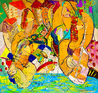 Swim Up Bar 2005 46x46 Huge  Original Painting - Giora Angres