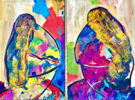 Face to Face Diptych 2014 28x18 Original Painting - Giora Angres