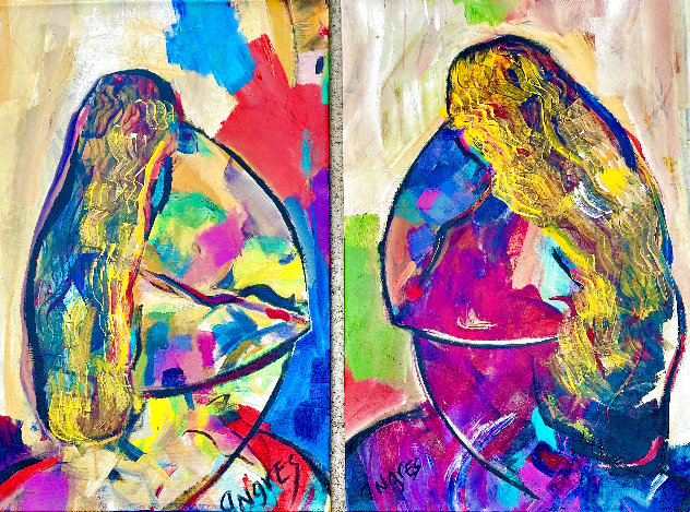 Face to Face Diptych 2014 28x18 Original Painting by Giora Angres